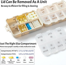 New Foldable  Portable Weekly Pill Organizer 2 Times a Day with Etched Label...