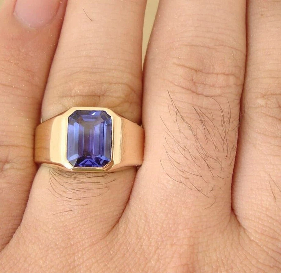 Natural Tanzanite 18K Gold Ring Stylish Men Ring Men Ring Men Jewelry