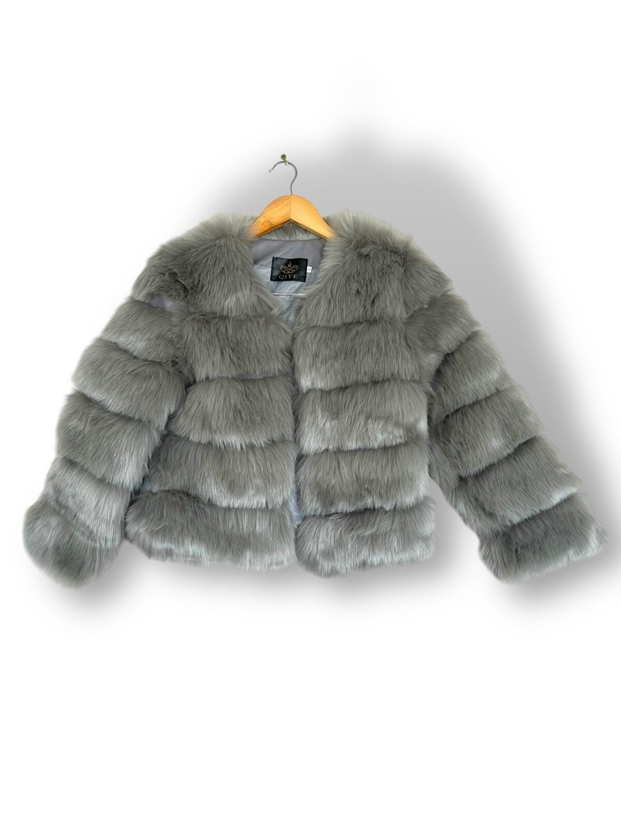 Cropped Jacket Panelled Fur Jacket Women's White Faux Fur Coat