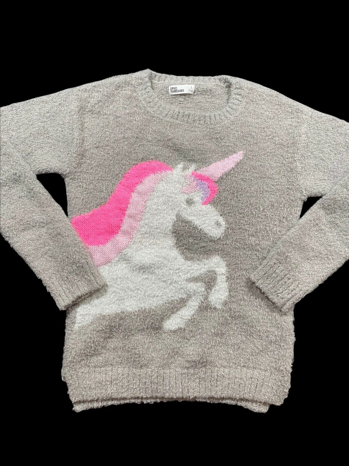 Epic Threads Girl's Gray Fuzzy Sweater 