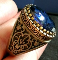 BEAUTIFUL POST MEDIEVAL VINTAGE SILVERED SEAL RING WITH STONE INSERT
