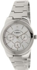 NEW TIMEX SILVER TONE,STAINLESS STEEL,MULTI FUNCTION WHITE DIAL WATCH T2N972