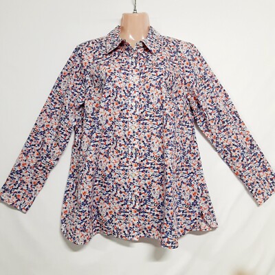 Talbots Women Plus Size 1X Button Up Top Shirt  Floral Collared Cotton