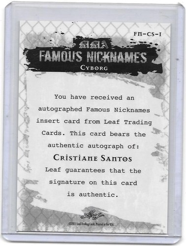2011 Leaf MMA Metal Famous NIcknames Autograph Card CRIS "CYBORG" SANTOS FN-CS-1 - Picture 2 of 2