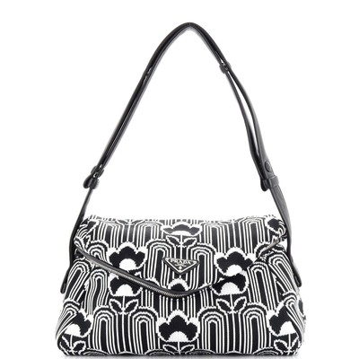 Prada Signaux Shoulder Bag Jacquard Knit Medium Black, Print