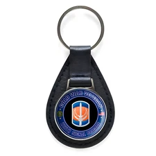 Cold War Veteran 228th Signal Brigade Black Leather Keychain Silver Keyring