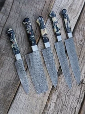 HAND FORGED DAMASCUS STEEL CHEF KNIFE KITCHEN SET WITH RESIN HANDLE  roll kit