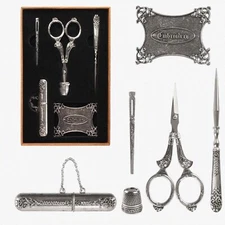 Timeless Stitchery: 6pc Vintage Needlework Kit - Scissors, Awl, Bodkin, Winding