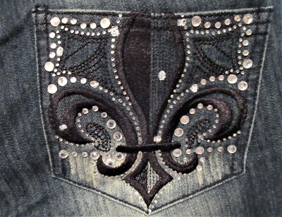 Dereon Stretch Capri Jeans (Beyonce) Distressed Dark Wash Fleur De Lis 7/8 NWT