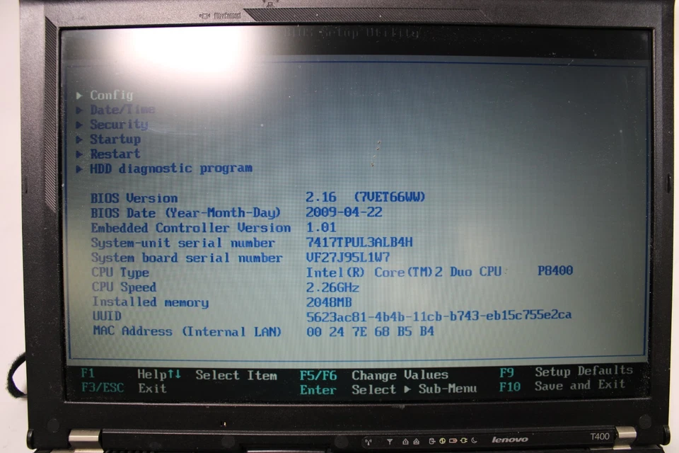 Lenovo Thinkpad T400 14" Intel Core 2 Duo CPU @ 2,26 GHz 2 GB probado Foto 2 de 4