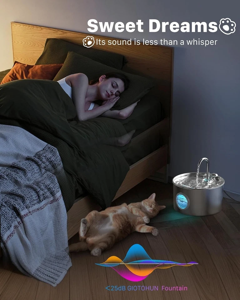 Fuente de agua para gatos 108 oz/3,2 L de acero inoxidable, dispensador automático de agua para mascotas Foto 3 de 4