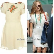 BNWT Topshop Vintage Ivory Cream Floral Patch Chiffon Crepe Tea Dress - Size 6