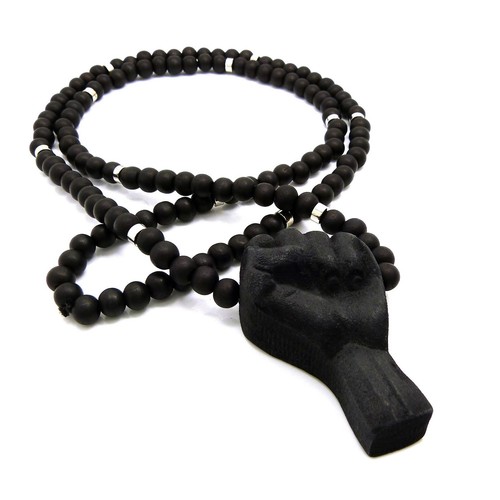 NEU FAUST POWER HIP HOP ANHÄNGER & 36" HOLZPERLEN KETTE HALSKETTE - XJ239 - Bild 7 von 13