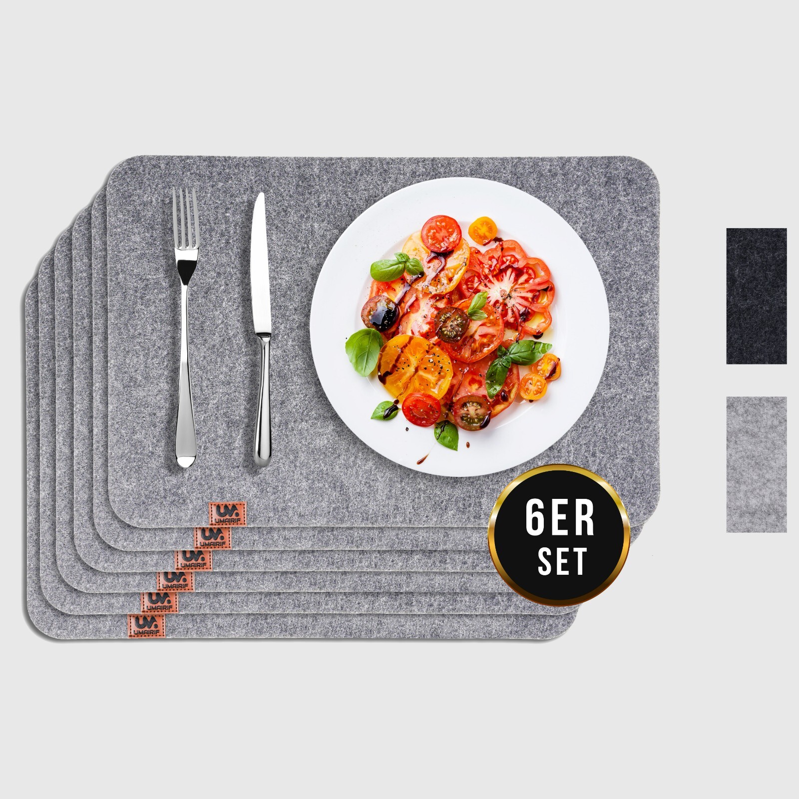 SOSMAR Filz Tischsets 8er Set - 44x32cm, Anthrazit, Abwaschbar
