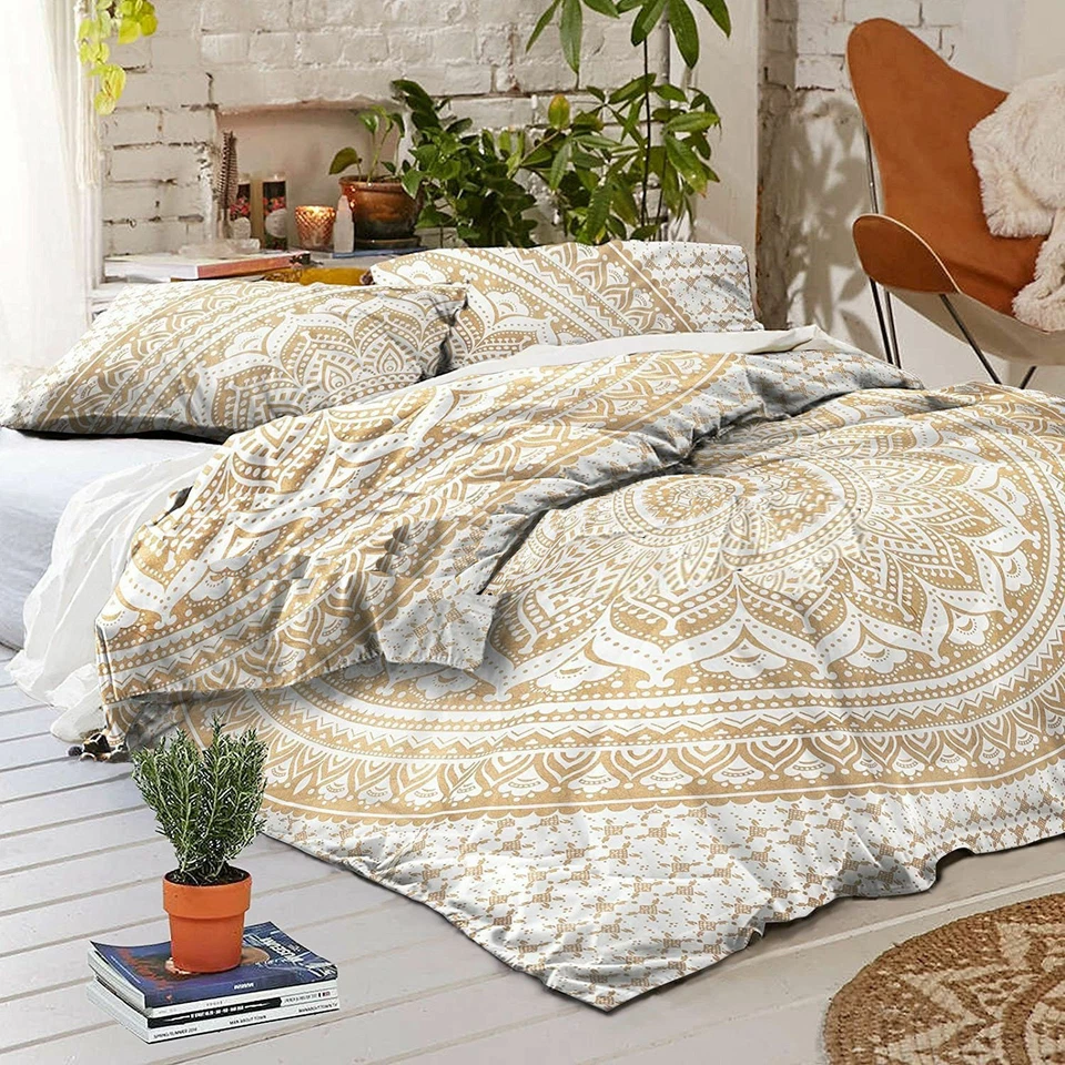 King Size Gold Mandala Hippie Gypsy Indien Quilt Duvet Cover Bedding Set Throw - Image 2 of 2
