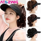 Women Hat Wig Hat with Hair Ponytail Wig Baseball Cap with Hair Brown Black Wavy