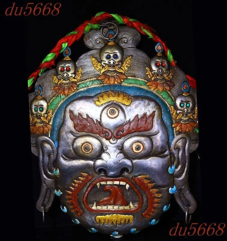 12.8" China Tiantie Incrustación gema extraña mueca calavera cabeza máscara montada en la pared estatua Foto 4 de 4