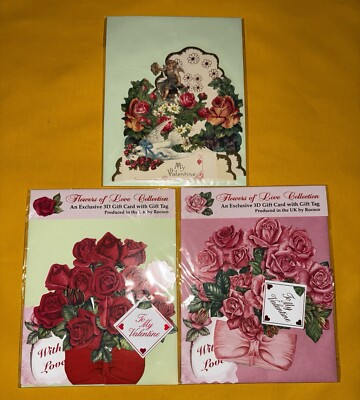 Vintage Rococo 1994 Marian Heath 1993 Valentines Day Card Lot Flowers Of Love
