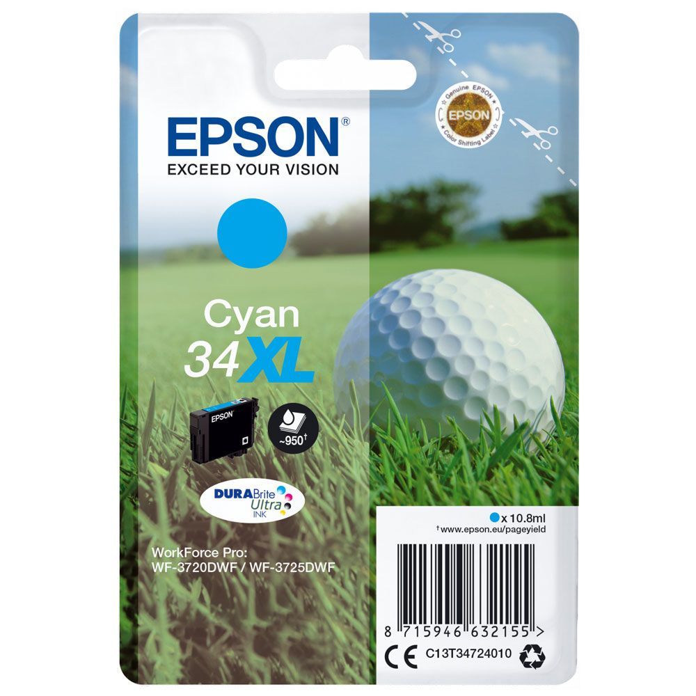 Cartouche Epson 34XL cyan haute capacité pour imprimante Workforce WF-3720DWF