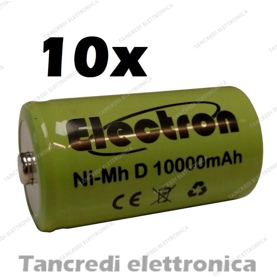 10pz Pila Batteria ricaricabile Ni-Mh NiMh torcia D 1,2V 10000mAh 10Ah torcione