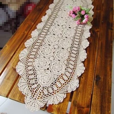 Vintage Hand Crochet Lace Table Runner Dresser Scarf Doily Wedding Party Decor