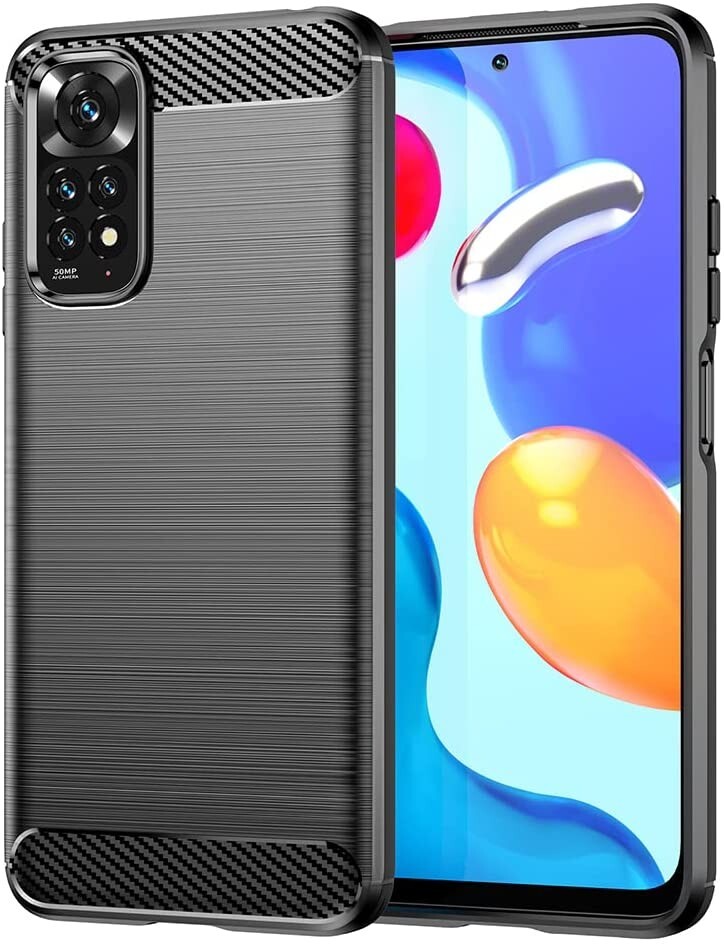 For XIAOMI REDMI NOTE 11 CARBON FIBER SHOCKPROOF CASE BLACK HEAVY DUTY COVER TPU