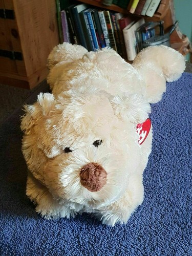 2004 TY Classic Plush Fletcher Fluffy Laying Cream Dog Teddy Bear Soft Toy 17"
