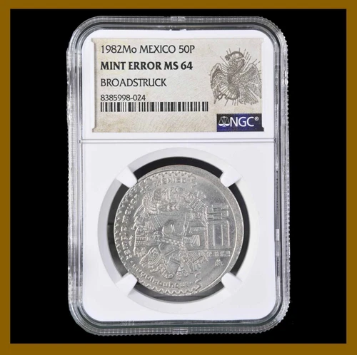 Mexico 50 Pesos Coin, 1982 Comm. Coyolxauhqui Broadstruck Mint Error NGC MS 64