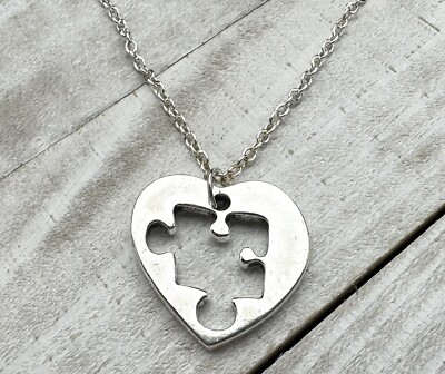 Autism Awareness Silver Puzzle Piece Pendant Necklace 16”-18” | eBay