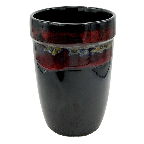 Wine Cooler Utensil Holder 8" Black Red Brown Studio Pottery Drip Glaze Ceramic - Picture 4 of 7
