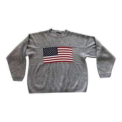 VTG PBX Basics Unisex American Flag Grey Crewneck Sweater Made in the USA Size L