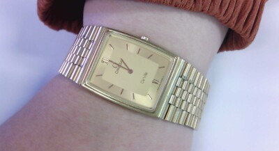 VTG OMEGA DeVille 10k RGP QUARTZ Watch W Original Box, Tag, Links! DOES NOT WORK