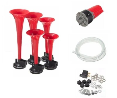 1x Fanfare 5 Klang 115dB Hupe Horn Kompressor 12V Dixie Melodie Landtechnik UTV