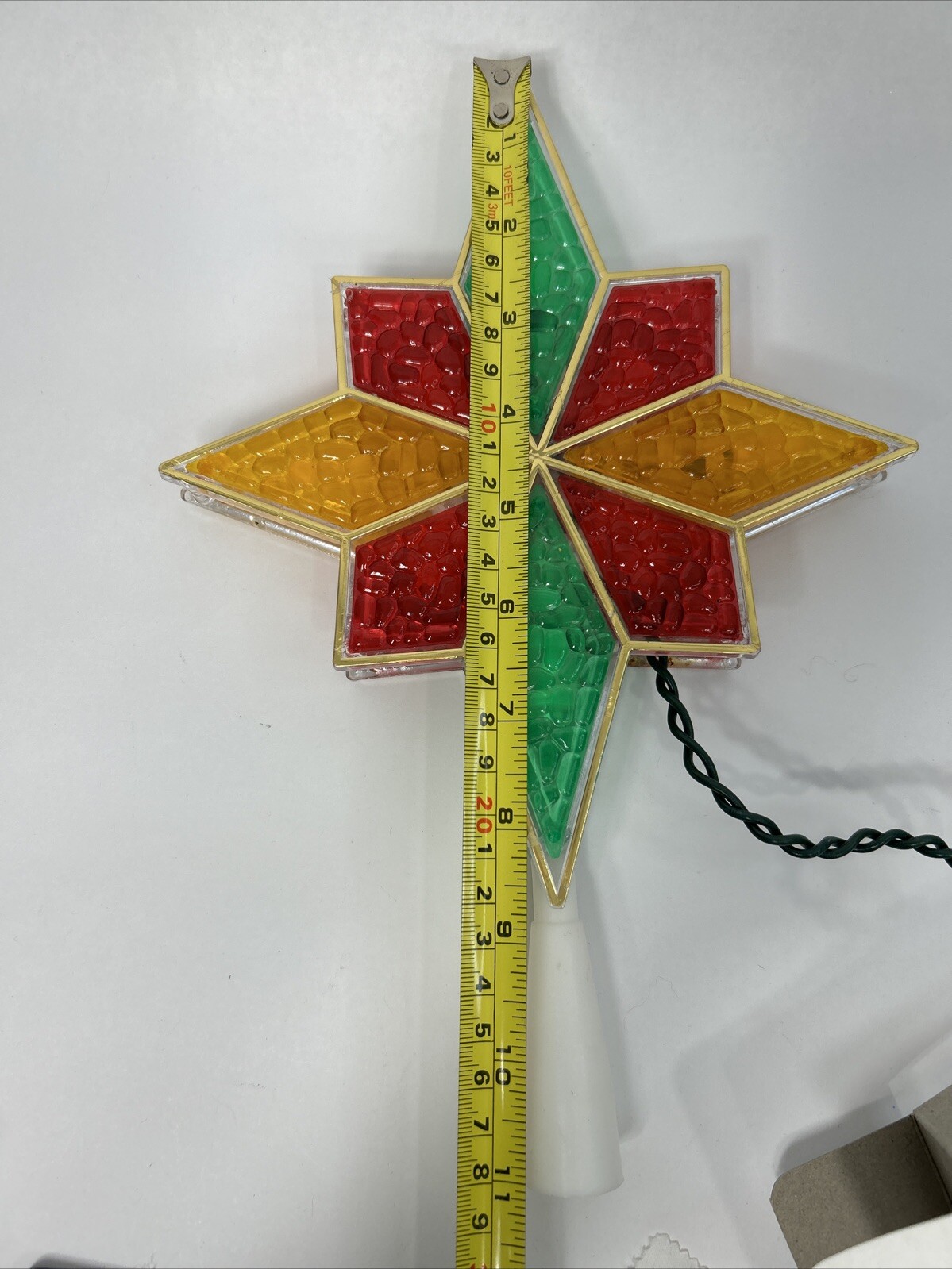 Acrylic Faux Stained Glass Christmas Tree Top Star Topper Multi-Color Light Up