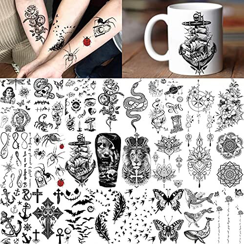 2x Traumfänger Tattoo Mit Blumen & Sternen – Schwarz, Ca. 20x10,5 Cm, Temporär & Wasserfest
