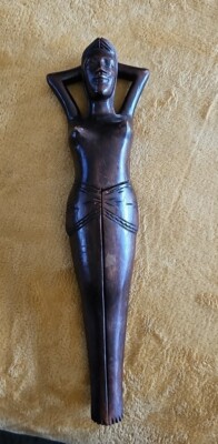 Nude Lady Nutcracker Handmade Wood Vintage Dark Wood 13.5'' 