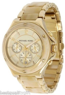 NEW MICHAEL KORS GOLD TONE,HORN ACRYLIC,S/STEEL,CHRONOGRAPH  display picture 2