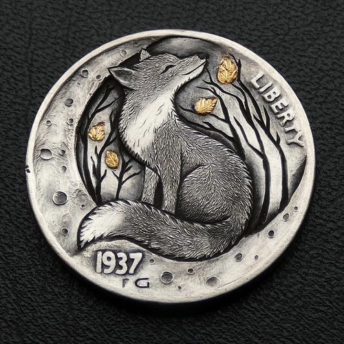 hobo nickel "Where the Fox Dreams" hand engraved wild animal art buffalo coin