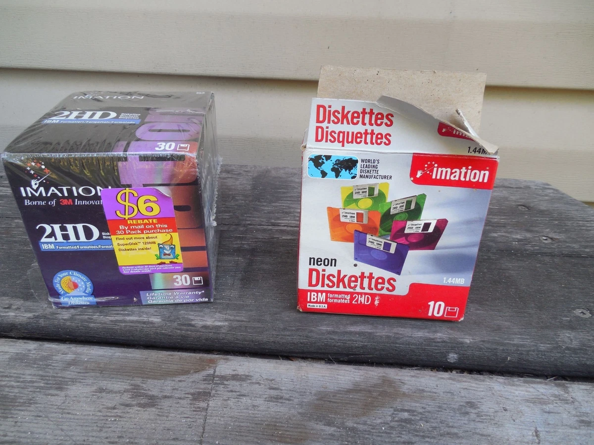 Lot de 10 disquettes Imation 2HD 1,44 Mo 3,5 couleurs néon