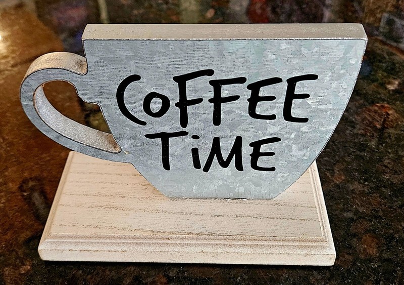 Rustic Coffee Cup Shaped Wood Tabletop Sign for Kitchen or Office