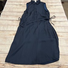 H&M Navy Blue Sleeveless Collared Button Front Drawstring Waist Dress Size 4
