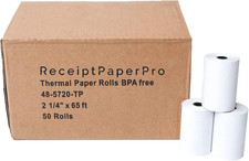 2 1/4  X 65 Ft Thermal Paper Receipt Rolls, Fits Ingenico 3500 5000 Verifone T65