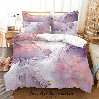 3D Purple Gold Marble Texture Quilt Cover Set Bedding Sets Pillowcases