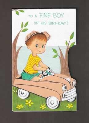 vintage 1940s American Greeting FINE BOY on His BIRTHDAY Card Boy ride Pedal Car