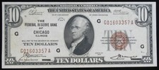 1929 Small Size $10 National Currency The Federal Reserve Bank Of Chicago Crisp