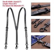 M Vintage Black Leather H Back Suspenders Belts 3 Hooks For Men Male Work 114CM