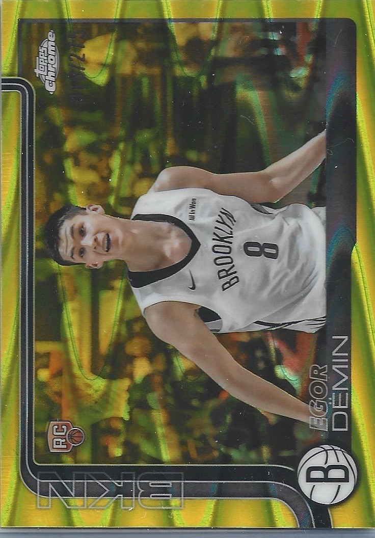 2025-26 Topps Chrome Egor Demin (RC) Yellow RayWave Refractor /275 - Nets #258