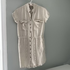 Thread & Supply Button Down Shirt Dress Women’s Tan Short Sleeve Linen Small