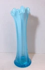 Vintage MCM Fenton 11 3/4" tall Ribbed Blue Opalescent Swung Glass Vase ~ NICE