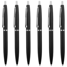 6 Pack Black Sliver Click Ballpoint Pens -1.0mm Medium Point Black Ink with